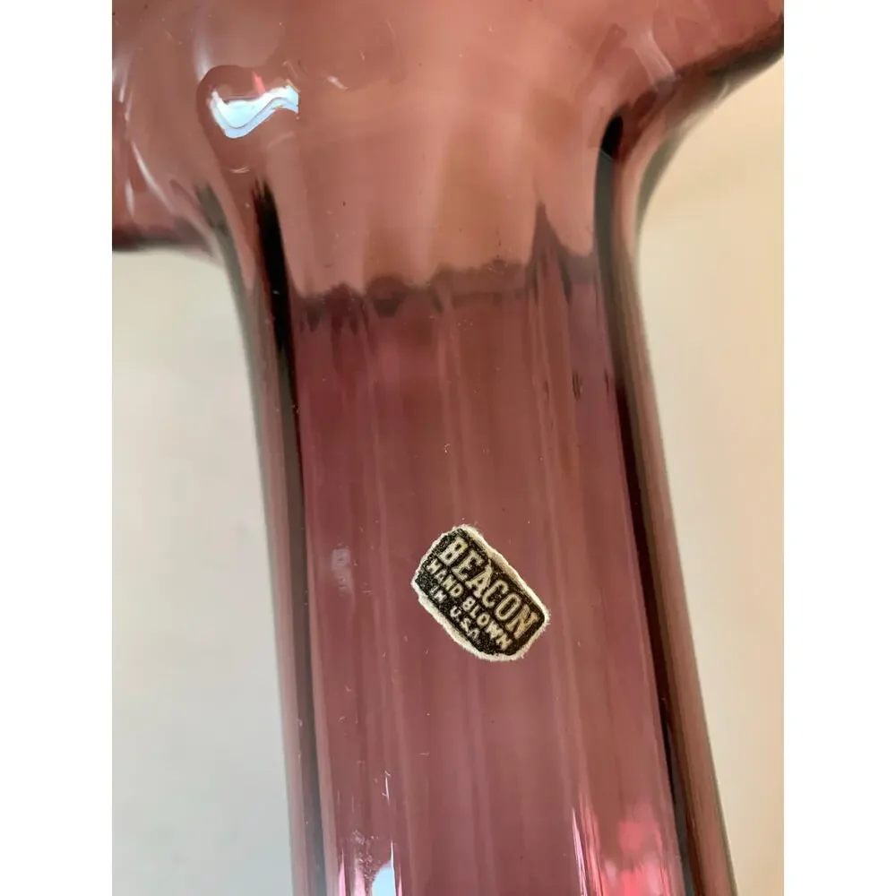 Vintage Beacon Purple Amethyst Blown Glass Vase Ruffled rim